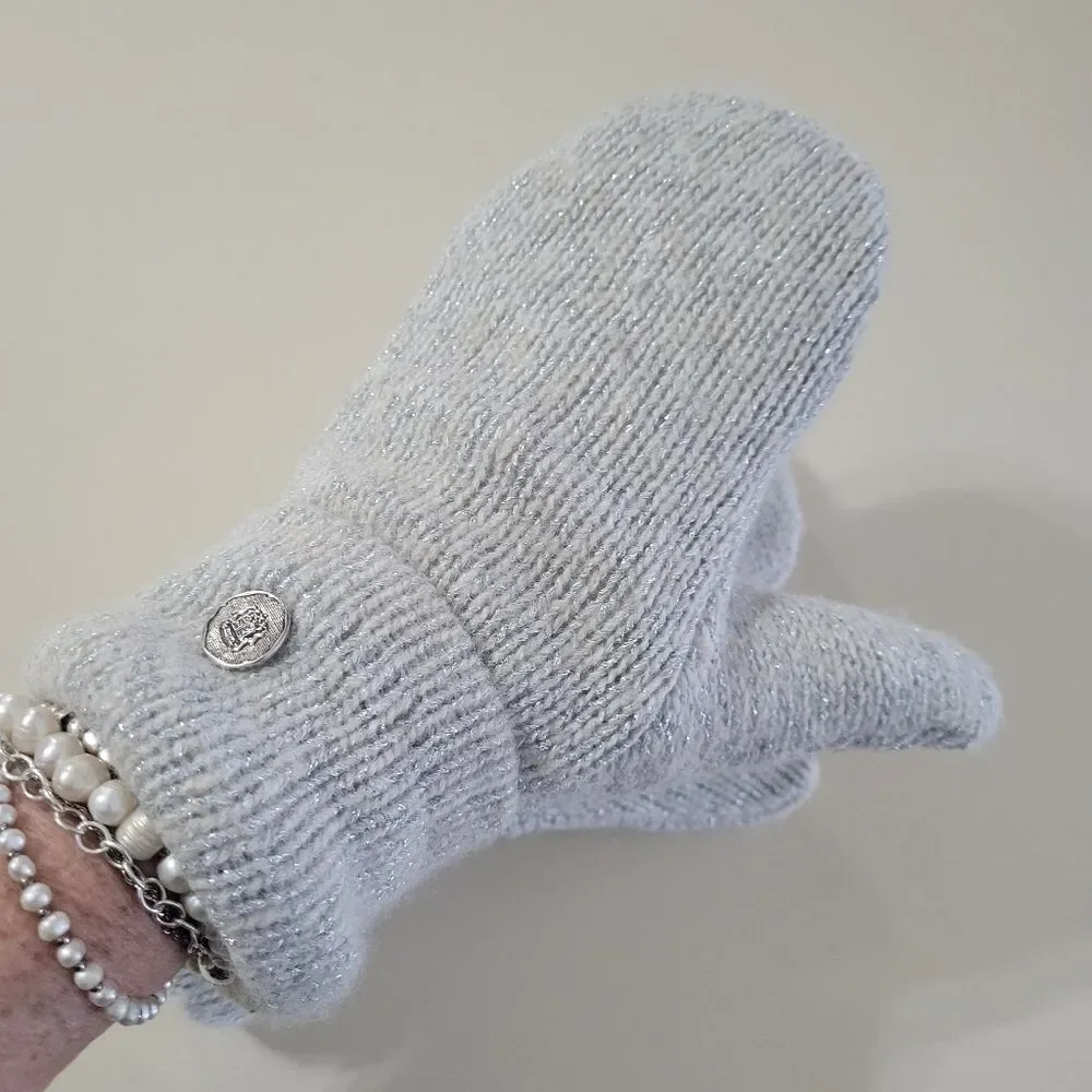 Handcrafted Silver Gray Sparkly Knit Fleece Lined Mittens